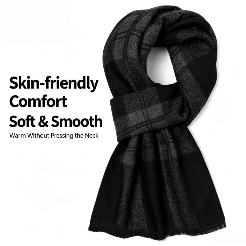 Wool Scarf Men - 1 buah syal pria bermotif kotak-kotak