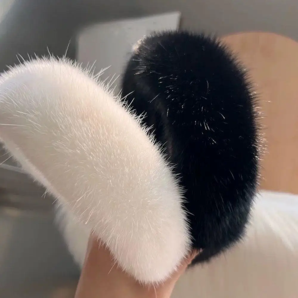 Winter Headband Fleece - Headband Bulu Mink Warna Solid Musim